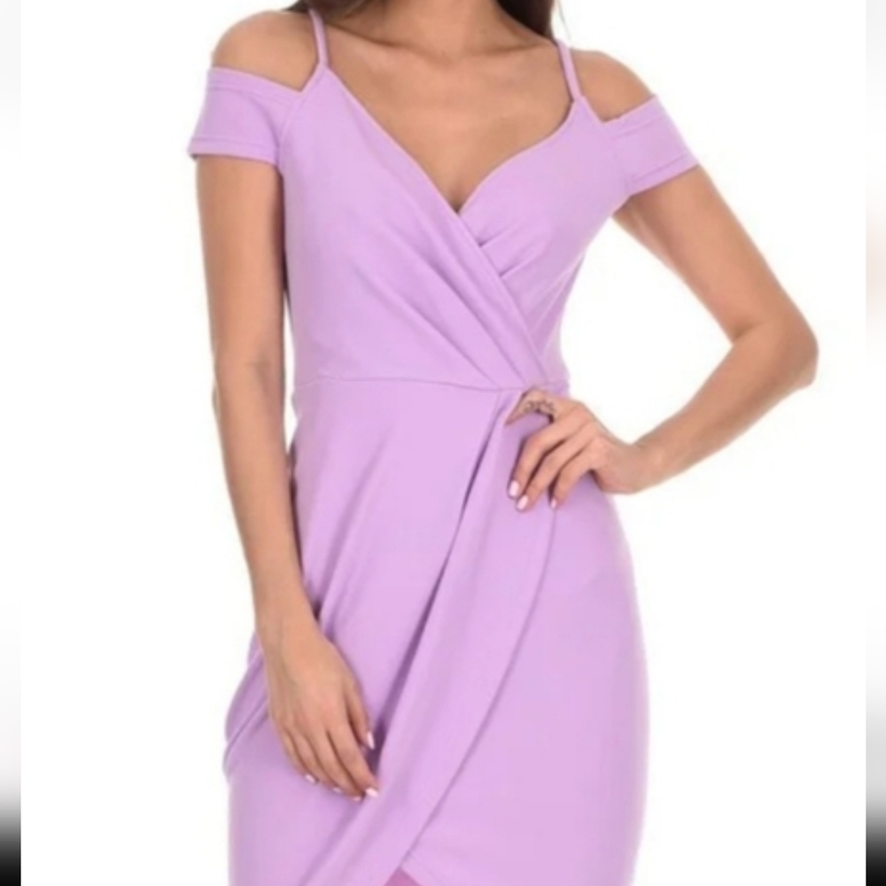 AX Paris Lilac Cold-Shoulder Wrap Dress